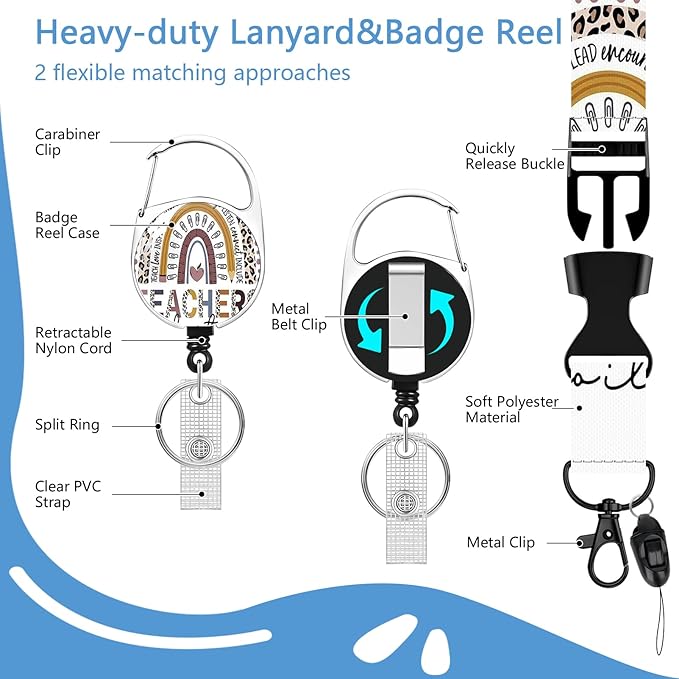 Teacher Lanyards for ID Badges, ID Badge Holder Retractable Lanyard, Rainbow ID Holder with Badge Reel Clips, Keychain Name Tag ID Card Holder Work Women Doctor Office
