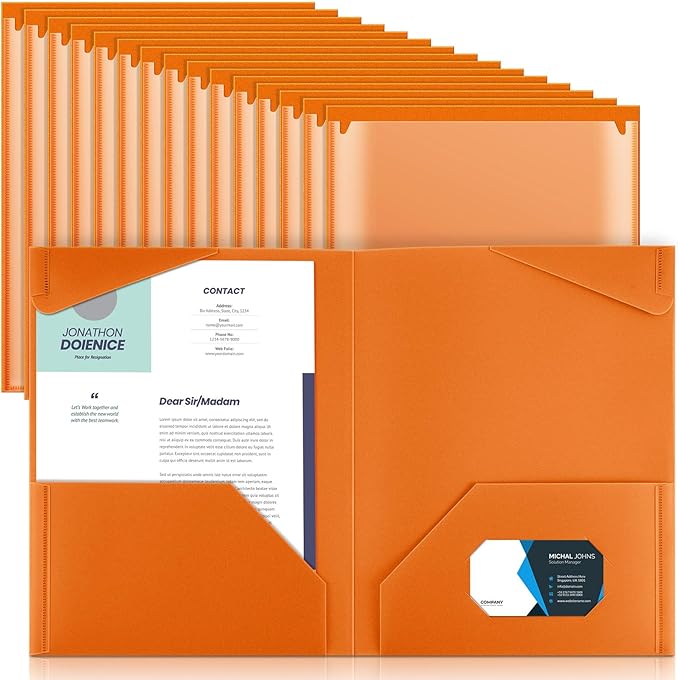 Henoyso 36 Pcs Plastic Folders with Clear Front Pockets Heavy Duty File Folders with 2 Pockets and Card Slot for Student Communication School Office Presentation Report (Orange)