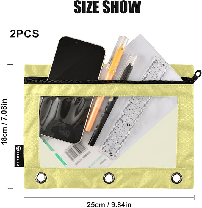 Gredecor Binder Pencil Pouch 3 Ring Khaki Zipper Pencil Pouches Case 2 Pack Clear Binder Organizer for School Office