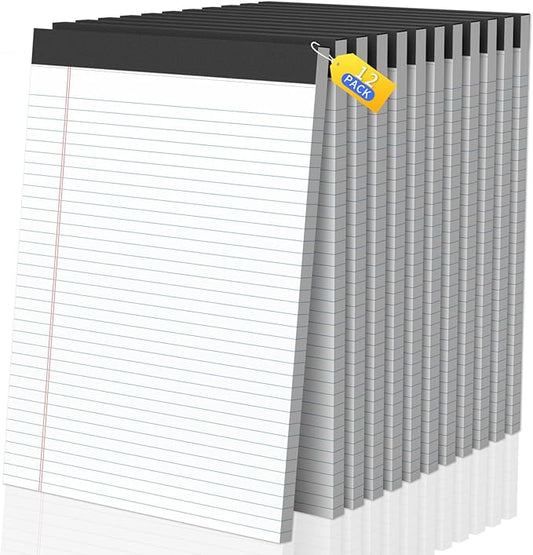 Legal Pads 8.5 X11, Narrow Ruled Notepads, 12 Pack, 50 Sheet/Pad, White Legal Pads, Tear Off Notepad, Perforated Writing Pad, Notebook Paper College Ruled, Notepads for Office Home School, Notepad