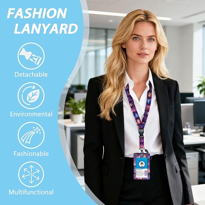 Gctriki Magic Lanyards for Id Badges, Cute Badge Holder with Retractable Badge Reel Clip, Teacher Lanyard with ID Holder Keychain Clip Name Tag ID Card Holder for Women Work Office Accessories Gift