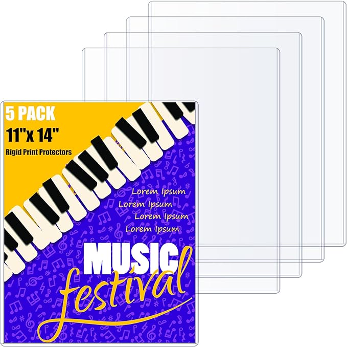 5PCS 11" x 14" Rigid Print Protectors Hard Plastic Sheet Page Protectors Heavy Duty Top Loading Menu Covers Poster Sleeves Clear Plastic Paper Sleeves for Magazine Prints Photo Document