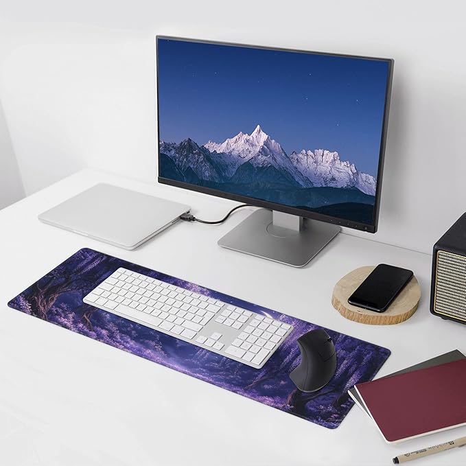 Purple Forest Desk Mat Large Gaming Mouse Pad Fantasy Forest Extended Mousepad Big in Laptop Computer Mouse Keyboard Mat for Office Desk Decor 35.5x16 in