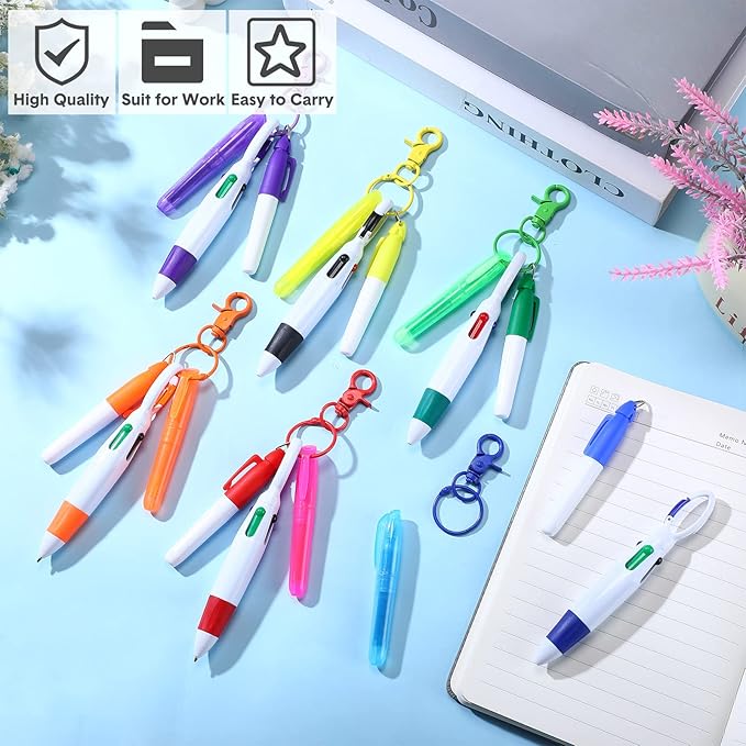 Sherr 25 Sets Retractable Nurse Pens with Mini Highlighter Permanent Marker Keychain Clip Badge Reel Pen Accessories for Nursing Students Medical Staff Office Stocking Stuffer Gift(Multi Colors)