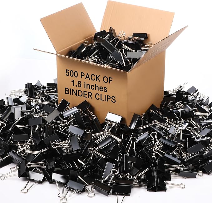 Jetec 500 Pieces 1. 6 Inch Black Binder Clips Extra Large Paper Clamps Metal Paper Clips for Teachers Students Classroom Business Office and School Office Supplies