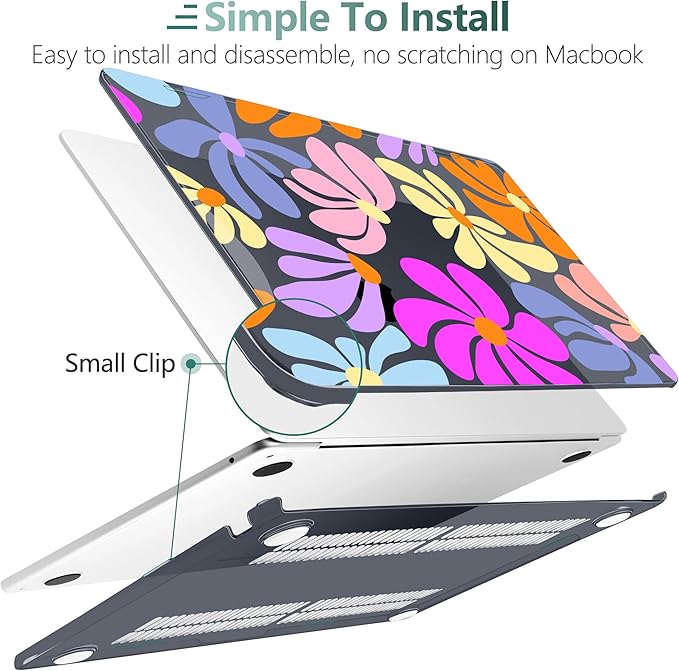 DONGKE Compatible with M4 MacBook Air 15 inch Case 2025-2023 A3241 A3114 A2941 M3 M2 Retina Display Touch ID, Plastic Hard Case & Keyboard Skin for MacBook Air 15" - Black Retro Florals