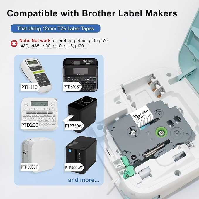 3-Pack TZ Tape 12mm Clear Replacement for Brother TZe-131 TZ-131 P Touch Label Tape 12mm 0.47 Laminated Black on Clear Label Maker Tape Work for Brother Ptouch PT-D600 PT-D200 PT-D210 PT-D400