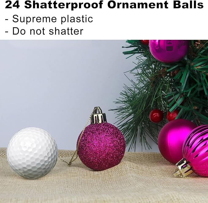 Fuchsia 1.6" Small Christmas Balls Christmas Tree Decoration Ornaments Shatterproof Hanging Balls for Birthday Halloween Holiday Wedding Decorations Set of 24pcs