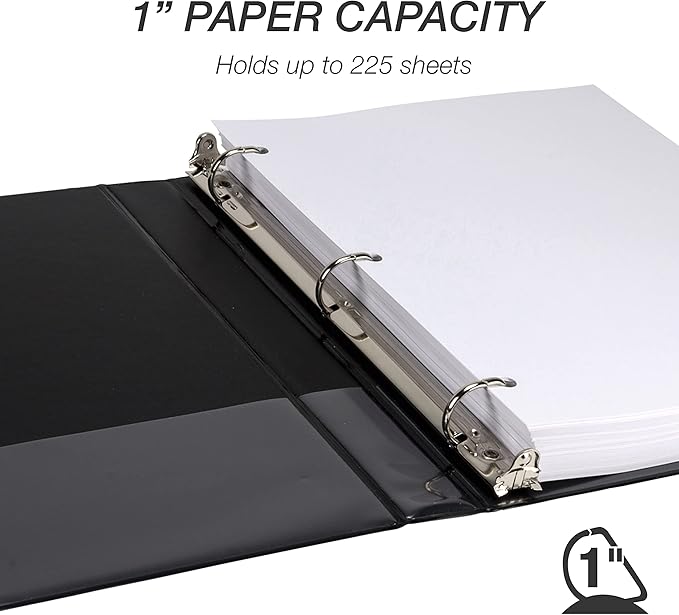 Samsill Durable 1 inch 3 Ring Binder, Made in USA, D Ring Binder, Customizable Clear View Cover, Basic Assortment, 12 Pack