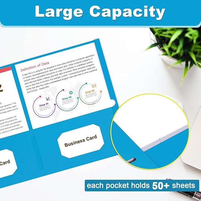 60 Pack Paper Pocket Folders, 2 Pocket Folders, Letter Size, Light Blue