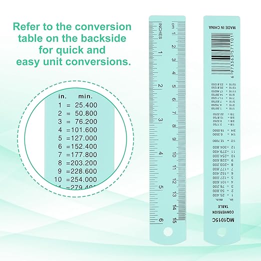 PATIKIL 15cm/6" Metal Ruler, 2 Pack Aluminum Alloy Rulers with Centimeters, Millimeters, Inches and Conversion Table Straight Edge Ruler for Writing Machinist Drafting, Blue Green