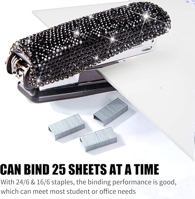 Diamond Crystal Handmade Bling Dazzling Stapler for Office, School, or Home (Black)