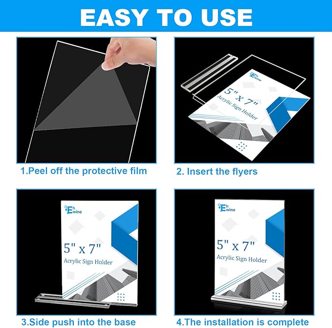 EHWINE 10 Pack Acrylic Sign Holders - 5 x 7, Double-Sided Stand Up Table Top Sign Holders, Clear Acrylic Picture Frame Menu Flyer Paper Display Stand for Office Business Store Wedding Party