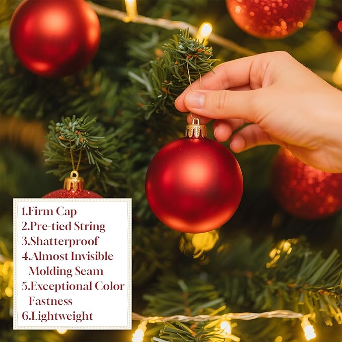 Christmas Tree Decorations Ornament Set, 60ct 2.36 Inches Red Shatterproof Christmas Ball Ornaments, Hanging Ball for Xmas Holiday Wedding Party Decor