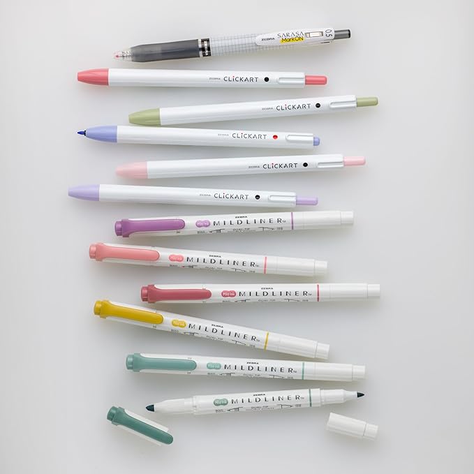 Zebra Pen - Premium 12-Pack Journaling Set - No Bleed Highlighters, CLiCKART Pens & SARASA Mark-On Gel Pen - Assorted Colors for Note-Taking, Bible Study, Bullet Journaling (14012)