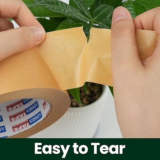 ADHES Kraft Paper Tape, 2 Inch x 44 Yards, 6 Rolls Writable & Uncoated Heavy Duty Paper Tape, Biodegradable Brown Packing Tape for Sealing, Packaging & Moving