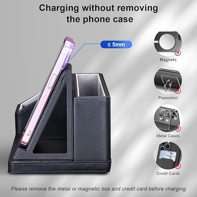 KINGFOM Leather Desk Organizer with Charging Station Multi-Functional Phone Pen Pencil Holder for Desk Desk Organizers and Accessories for Office Home Supplies (L)