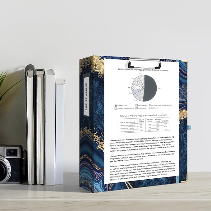 Ospelelf 3 Ring Binder, 2 Inch Letter Size (11" x 8.5") with 5 Tab Dividers, File Folder Labels and Low Profile Clipboards, Blue Marble Binder for School and Office Supplies