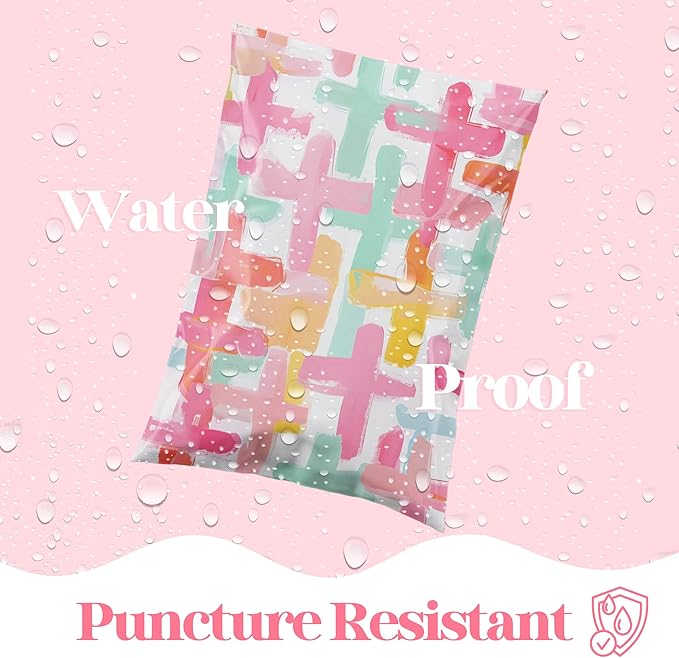 6x9 Designer Poly Mailer 100 Pack Heavy Duty Waterproof Self Seal Shipping Bags for Small Business Large Mailing Envelopes Bulk Tear Resistant Packaging Pastel Cross Faith