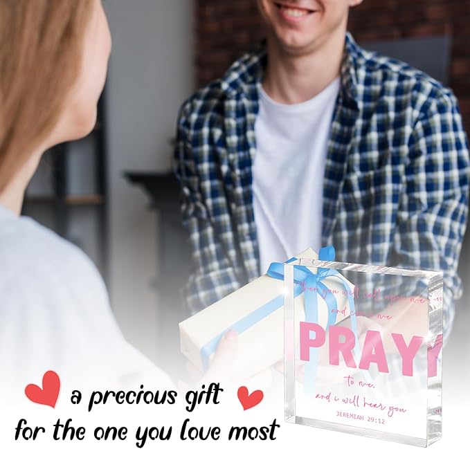 Pink Inspirational Decor- Bible Verse Art Christian Gifts for Women- Pink Acrylic Dorm Room Decor for Women - Pray to me- Office Desk Accessories Decor Sign 4x 4 Inches