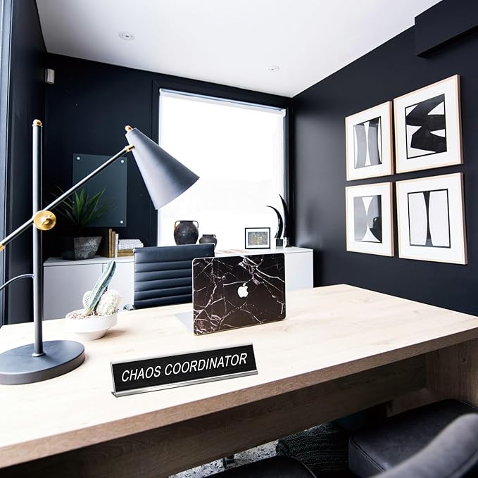 3 Pcs Chaos Coordinator Fixer of Everything Desk of a Humble Genius Funny Desk Signs for Office, Black Base Novelty Nameplate Office Decor Plaque for Coworker Gift 10 x 2"