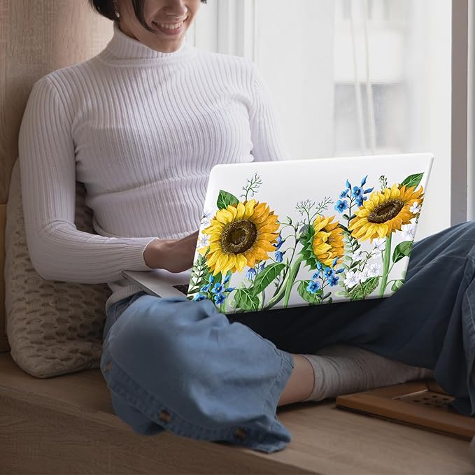 KEROM Compatible for MacBook Air 13 inch Case 2025-2022 M4 M3 M2 A3240 A3113 A2681, MacBook Air M4 13 inch Case, Protective Plastic Hard Shell & Keyboard Cover for Mac Air 13.6'', Sunflower