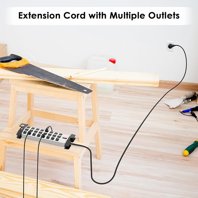 HHSOET Heavy Duty Power Strip with Surge Protection, Industrial Commercial Metal 24 Outlets Wall Mount for Garage Shop, 15 Amp, Switch, 6FT Extension Cord, Grey.