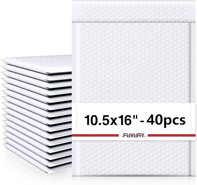 Fuxury White Bubble Mailers 10.5x16" 40 Pack,Padded Envelopes Self Seal Bubble Mailer Waterproof Padded Mailer Bubble Envelopes Cushioning Bubble Shipping Mailer for Clothing, Packaging&Small Business
