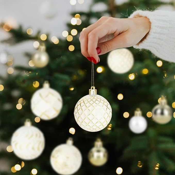 44PCS Christmas Ball Ornaments Set Xmas Tree Decoration Balls 2025 Shatterproof Hanging Colored for Party Wedding Home Party Outdoor Indoor White & Golden