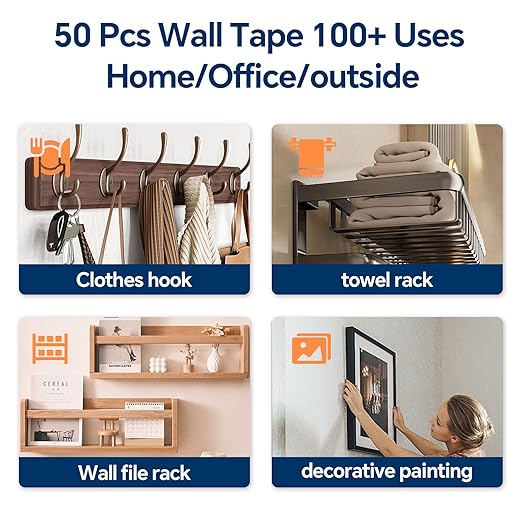 3M VHB Double Sided Tape 50Pcs, 2.44 x 1.77 Inch Heavy Duty Waterproof Mounting Tape for Walls, Car, Home, Outdoor and Office