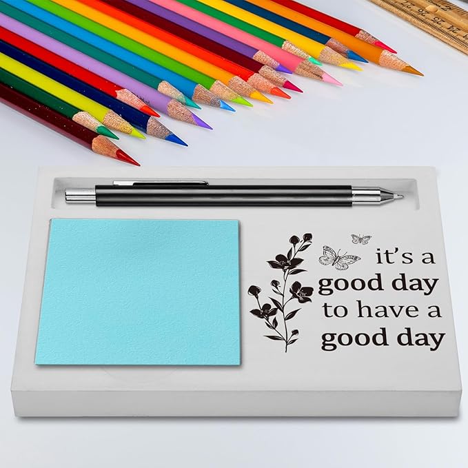 Inspirational Sticky Note Holder, It's a Good Day to Have a Good Day, Motivational Quote Desk Decor, Positive Office Supplies, Self-Stick Note Pad Holder for Women Men YBB03