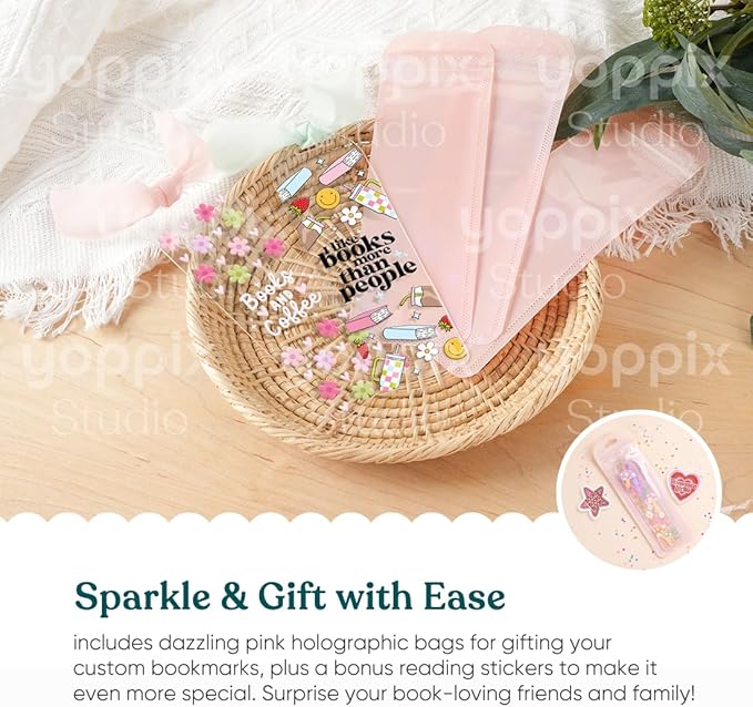 6x2” Acrylic Bookmark Blanks- 20 Set Bookmark Making Kit with 20 UV DTF Stickers About Booklover Theme 20 Ribbon 80 Bookish Stickers for DIY Your Crafts Gift for Book Lover