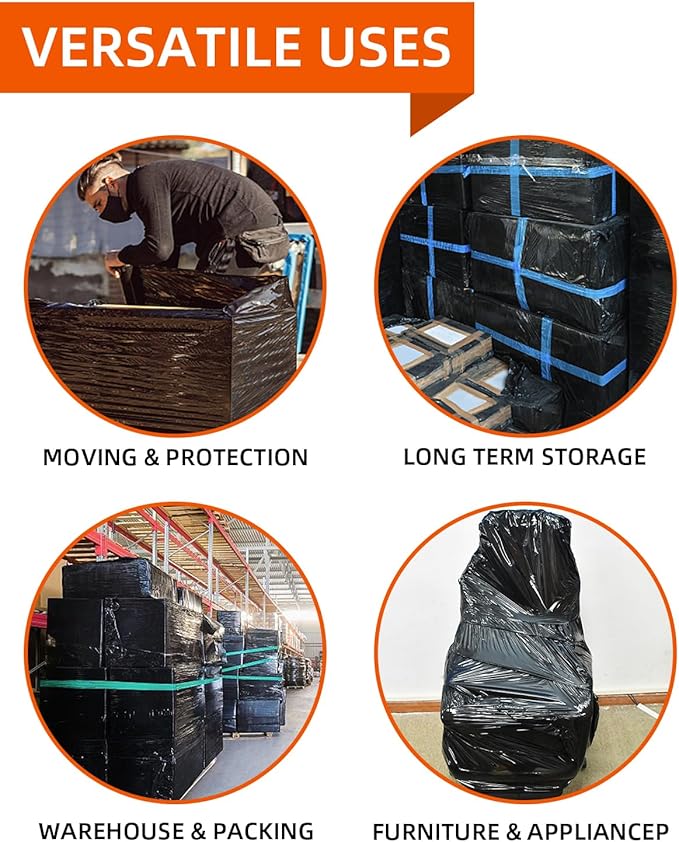 Black Stretch Film/Wrapping Paper Thickness, 18 Inch 1500 Feet Plastic wrap roll,Industrial Strength, Heavy Duty Shrink Wrap idea for Moving, Shipping, and Pallet Packing