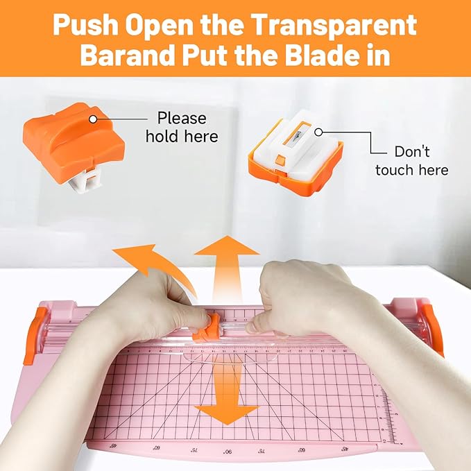 12-Inch A4 Paper Cutter 3-Piece Set with Automatic Safety Guard, Precision Side Ruler, Non-Slip Base – Ideal for Craft Paper Gift Cards Coupons Labels Photos – Durable Pink Trimmer for Home & Office