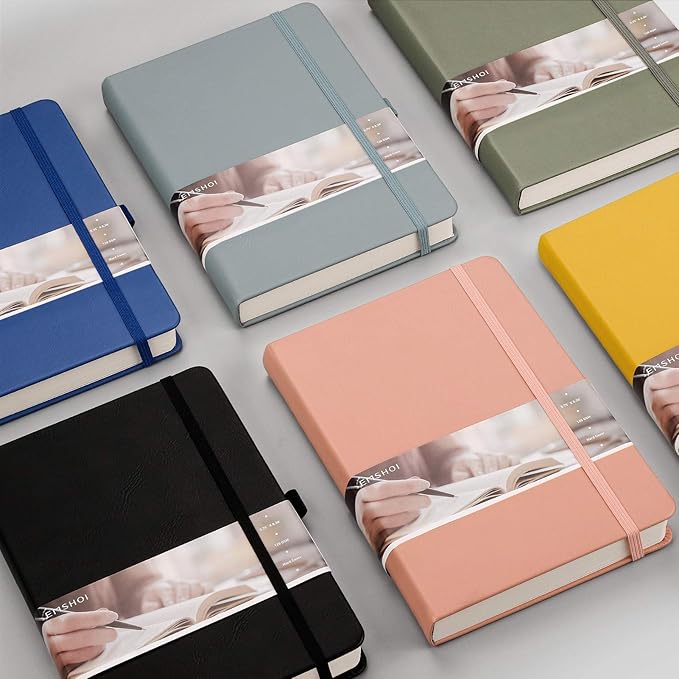 EMSHOI Dotted Notebook - 256 Pages A5 Dotted Grid Journal Notebook,120gsm Thick Paper,16 Perforated Pages, Smooth PU Leather, Inner Pocket,5.75'' × 8.38''-GrayBlue