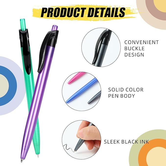 Yuxingrong Retractable Black Ballpoint Pen for Smooth Writing 1.0mm Medium Pack of 50, click pens with comfort grip, Idea for Journaling, Planner, Note Taking
