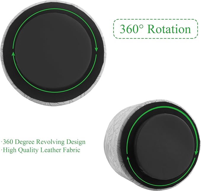 Hennaja Round Leather Art Supply Organizer,Remote Control Holder,360 Degree Spinning,Multi-Functional Pencil Holder,4 Compartments Desktop Stationary Organizer(1-Carved Grey)