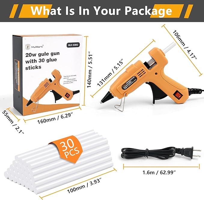 Mulwark Hot Glue Gun and Sticks Set - High-Temp Mini Glue Gun with 30 Glue Sticks - Perfect for DIY Crafts, Repairs, Home, Office & School Projects - 20W Premium Mini Hot Glue Gun