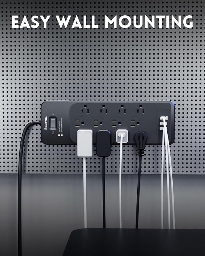 Surge Protector Power Strip 5FT(4080J), Black Surge Protector with 12 Outlets - Spacious Design for Large Plugs, Flat Plug, 20W USB C Charging for Home, Office, ETL Listed