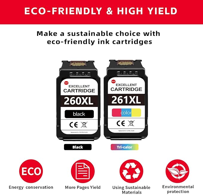 Compatible - Canon 260 and 261 Ink Cartridges Replacement for Canon Ts6420a Ink Cartridges Pg-260 Black Cl-261 Color 260xl 261xl High Yield Work for Pixma Ts6420a Ts6420 Ts6400 Ts5320 Tr7020a