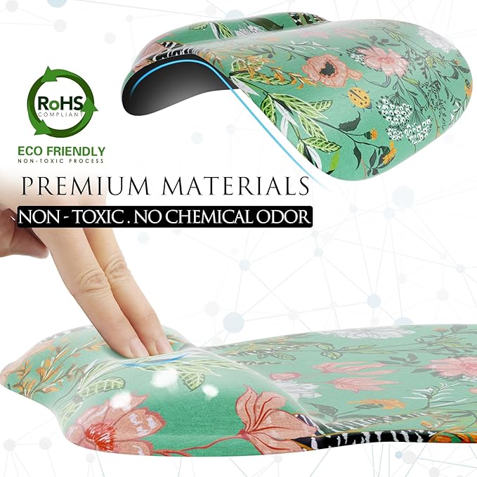 MROCO Ergonomic Mouse Pad with Gel Wrist Rest, Comfortable Mousepad with Smooth Wrist Support Surface and Non-Slip PU Base for Pain Relief, Computer, Office & Home, 9.4 x 8.1 in, Garden Whispers