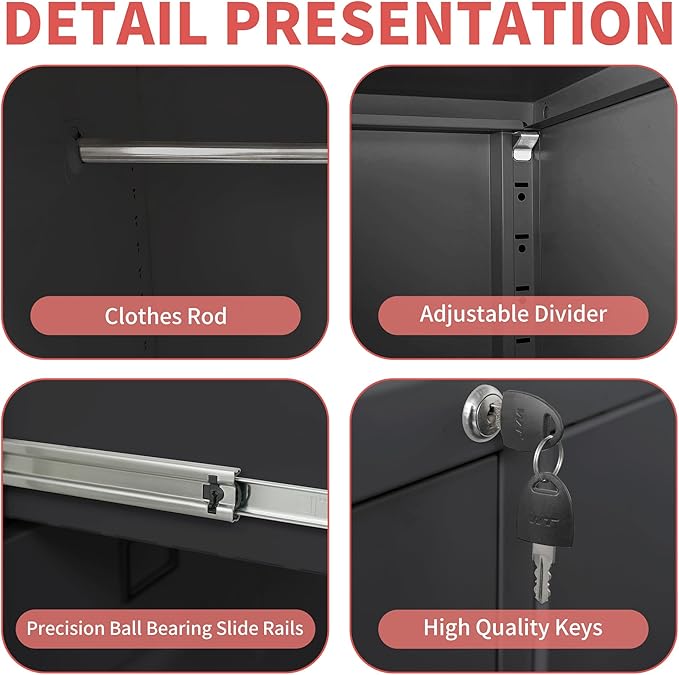 4 Drawer File Cabinet with 1 Door,Metal Storage Locker Cabinets for Employees,Home Office Black Filing Cabinets for Legal/Letter Size Files,Assembly Required