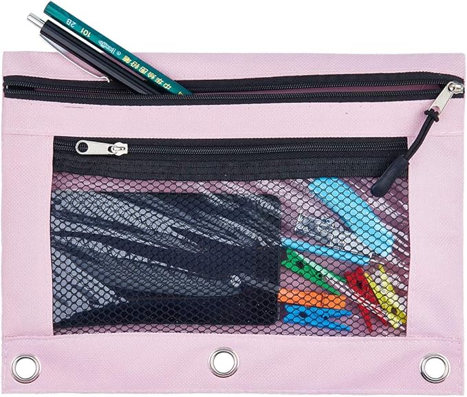 3 Ring Binder Pencil Pouchs, Zippered Pencil Pouch Double Pocket Pencil Pouch 3 Ring with Clear Window