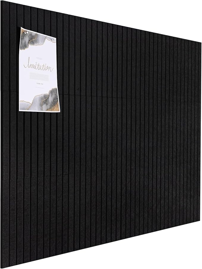 Large Cork Board Alternative, 12 Pack Felt Board with Safe Removable Adhesive Tabs Felt Wall Tiles, Large Cork Boards for Walls, Cork Board for Home Office, Pin Boards for Walls, Stripe Black