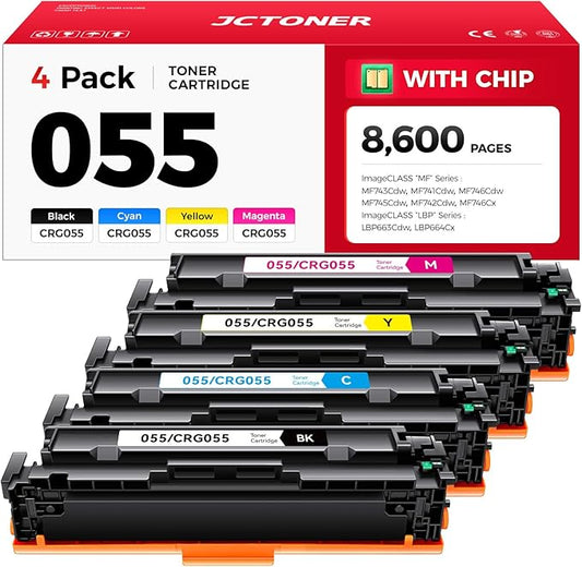 055 Toner Cartridge Set 4-Pack Compatible with Canon 055 CRG-055 055H Toner for Canon Color imageCLASS MF743Cdw MF741Cdw MF745Cdw MF746Cdw LBP664Cdw Printer Ink MF743 MF741 (Black Cyan Yellow Magenta)