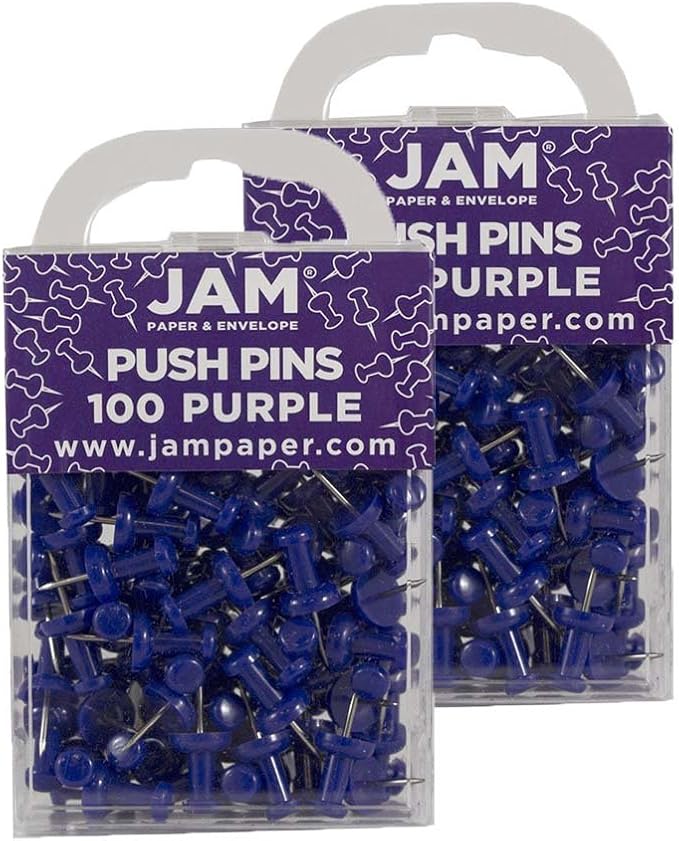 JAM PAPER Colorful Push Pins - Purple Pushpins - 2 Packs of 100