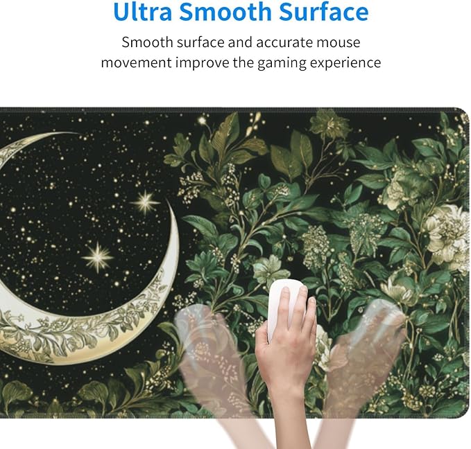 Moon Mouse Pad 31.5 X 11.8 Inch Big Desk Rubber Base Stitched Edges Keyboard Pad XXL Mouse Mat for Home Game and Office