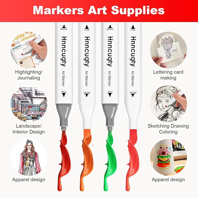 Alcohol Markers 60 Colors, Dual Tips Coloring Art Markers Set with Case & Holders, Chisel & Fine Artist Sketch Pens Art Supplies for Kids Adult Coloring Books, Drawing, Painting, Sketching