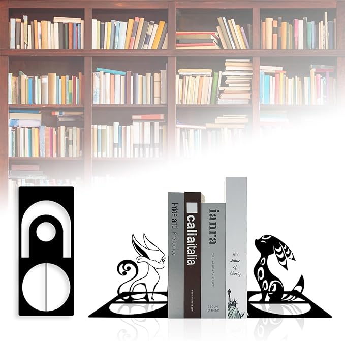Fox Bookends, Black Foxes Metal Book Ends, Anime Bookends, Cute Book Ends for Shelves, Animal Book Stopper, Book Organizer for Desk, Home Office Book Holder