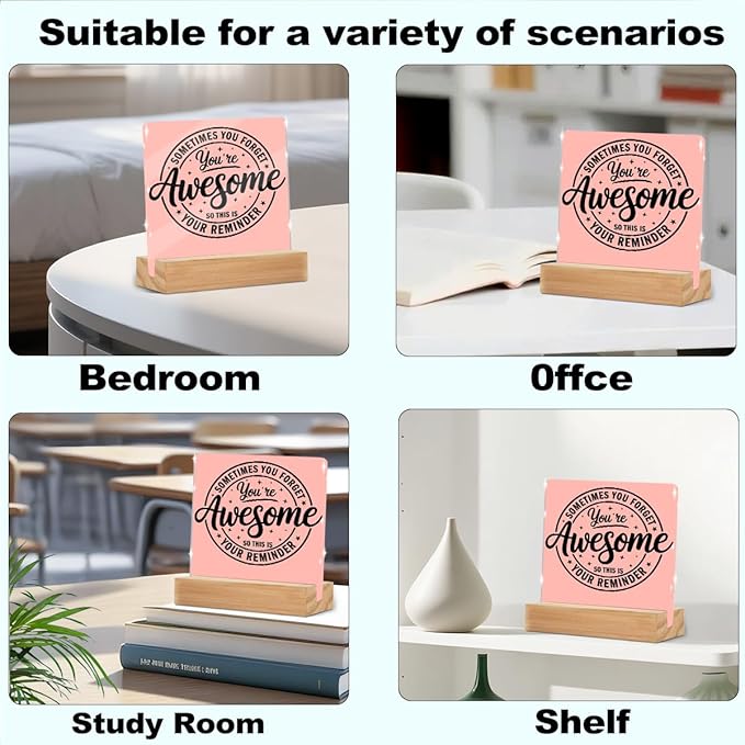 Motivational Office Decor Sign, Inspirational Quotes Acrylic Sign With Wooden Stand, Thank You Gifts for Office Desk Decorative Signs for Tabletop Cubicle Shelf Desk Accessories Decor